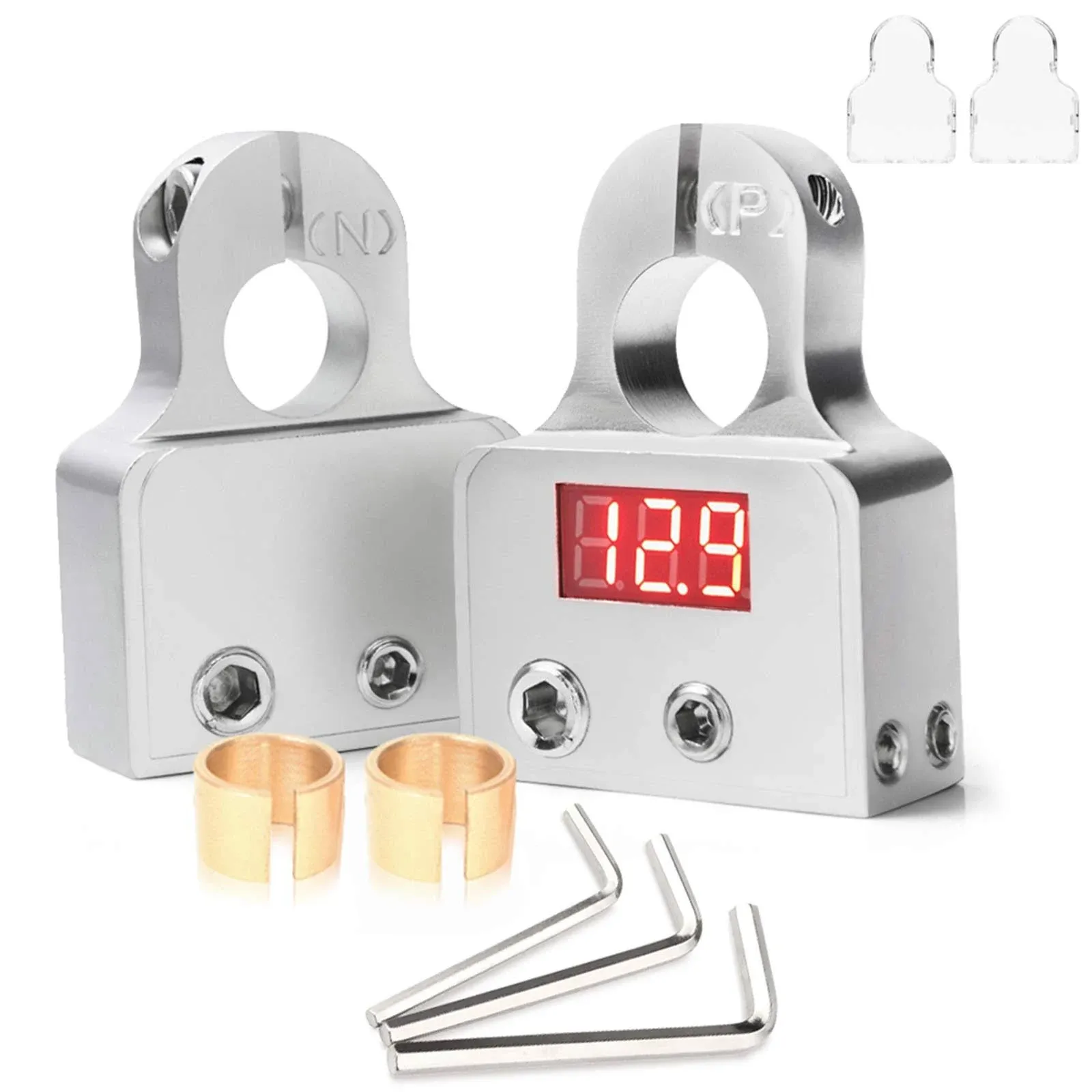 2X Digital Car Battery Terminal Connectors LED Voltmeter 0/4/8 Gauge Power Post