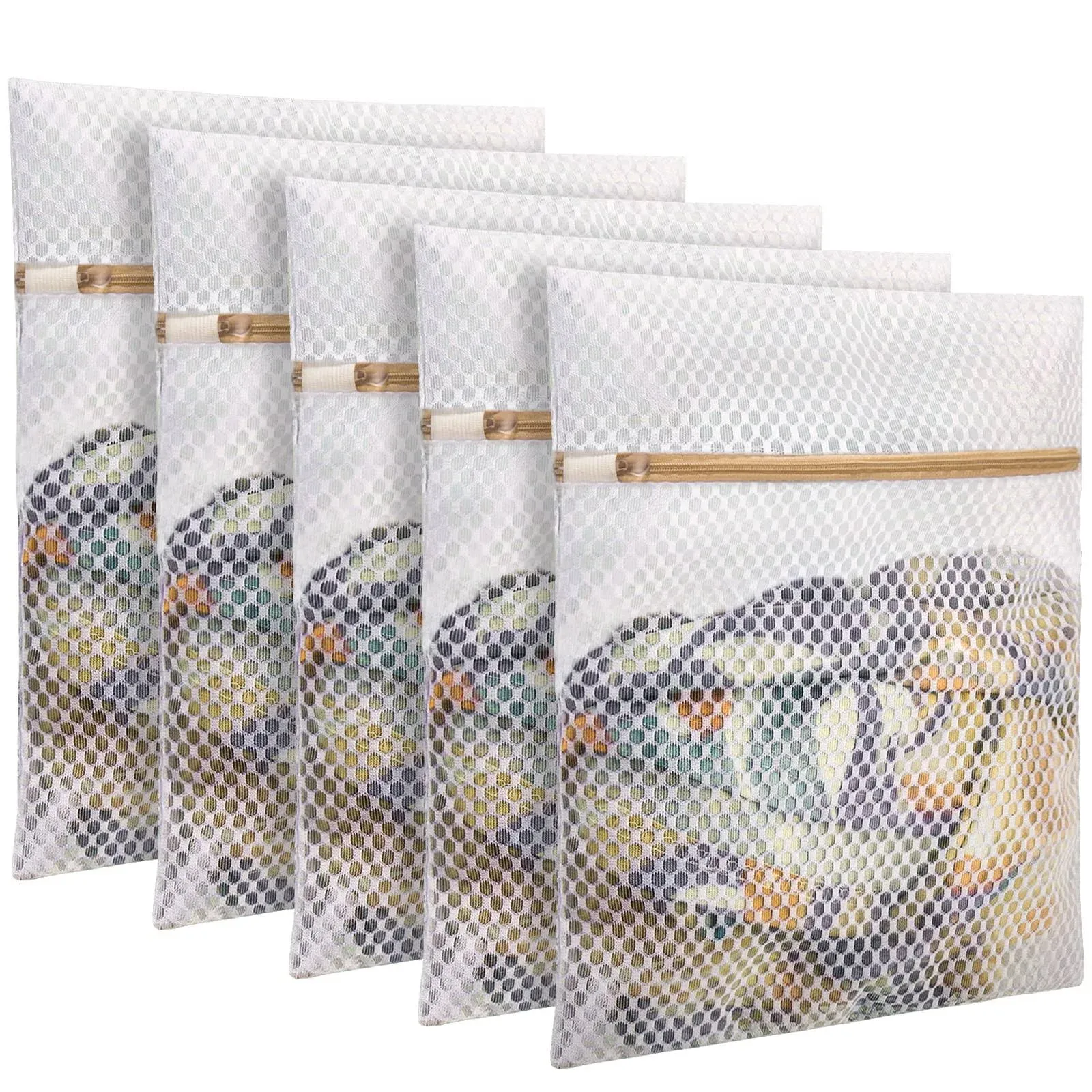 AUTODECO 5Pcs Honeycomb Mesh Laundry Bags for Delicates (5 Medium 12x16 Inches)