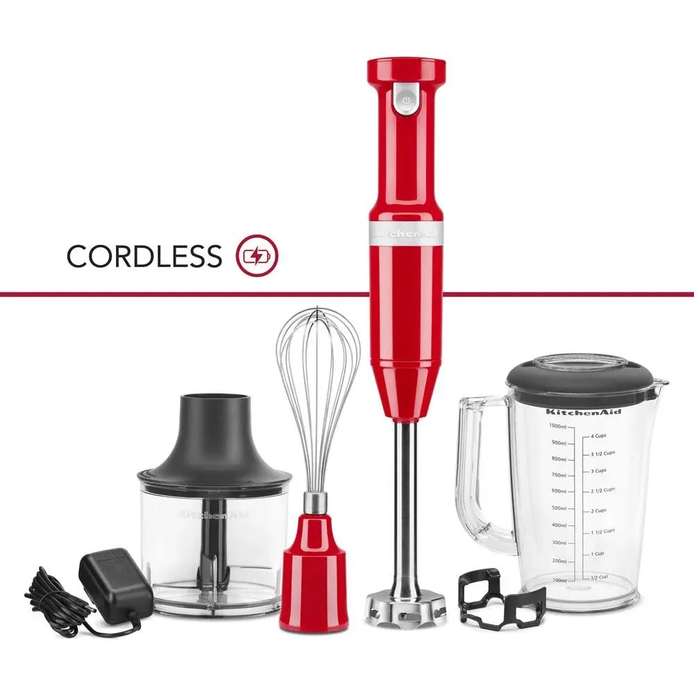 KitchenAid Cordless Hand Blender w/ Chopper & Whisk, Passion Red