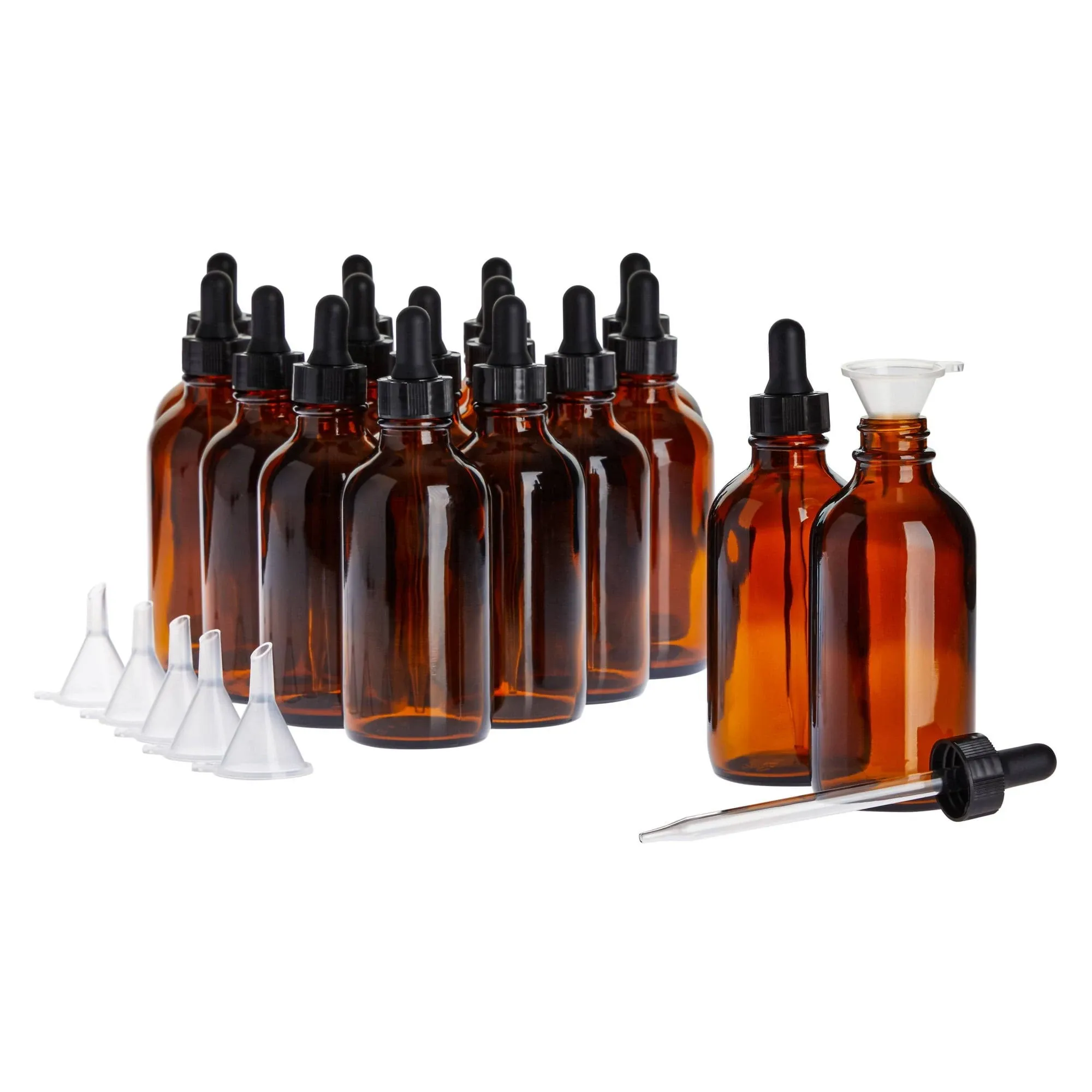 Juvale 15 Pack 4oz Amber Glass Bottles with Eye Dropper Dispenser and 6 Funnels ...