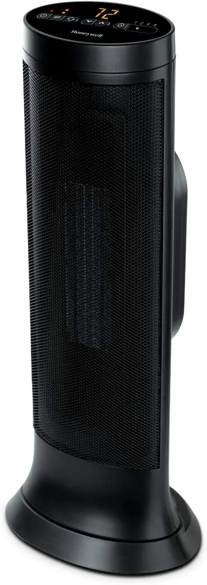 Honeywell Slim Ceramic Tower Heater, Large Room, Black – Easy to Use Ceramic Heater – Slim Space Heater with Two Heat Settings