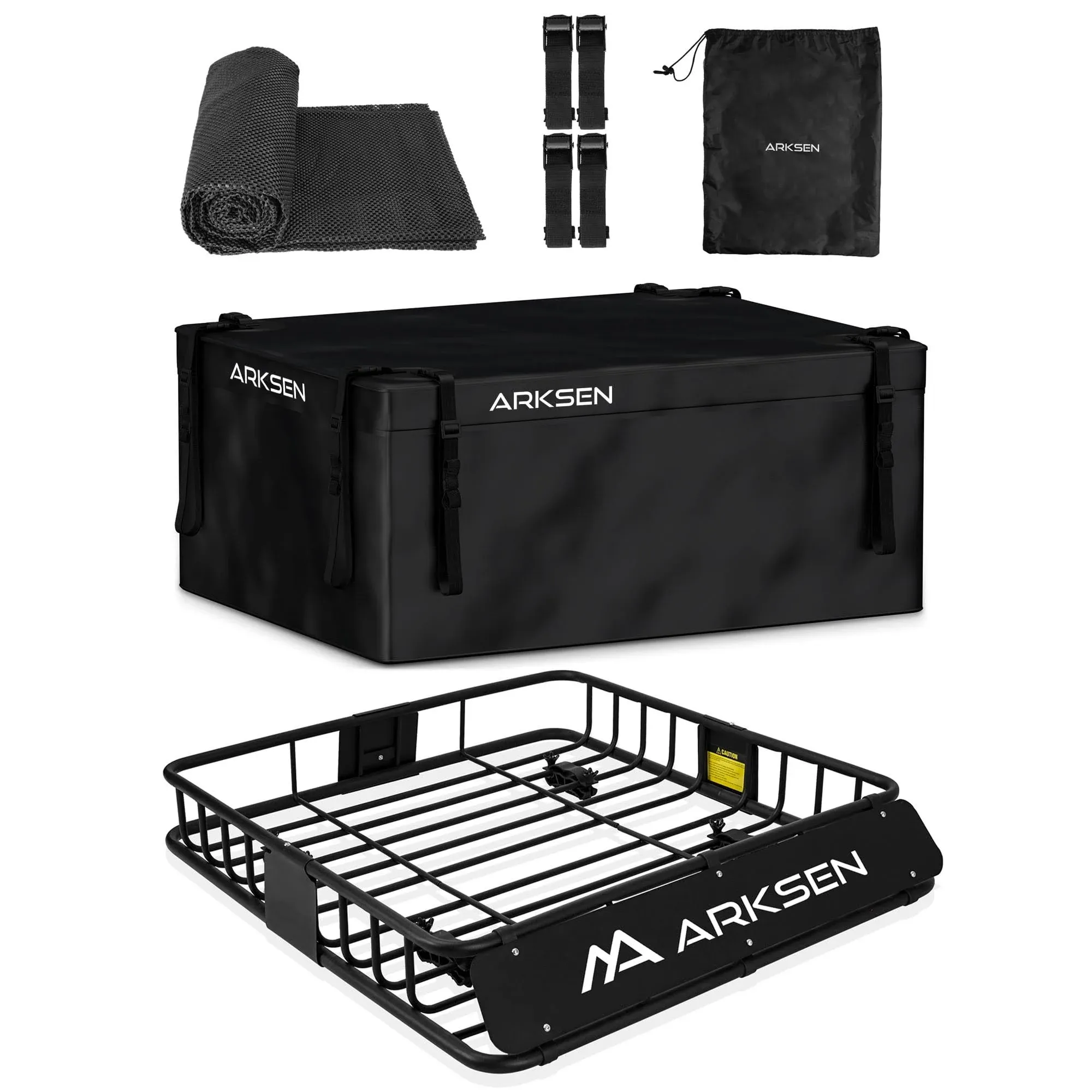 Arksen 43 x 39 inch Universal 150lb Heavy Duty Roof Rack Cargo with 500D PVC Waterproof Cargo Bag, Car Top Luggage Holder Carrier Basket for Suv, Truc