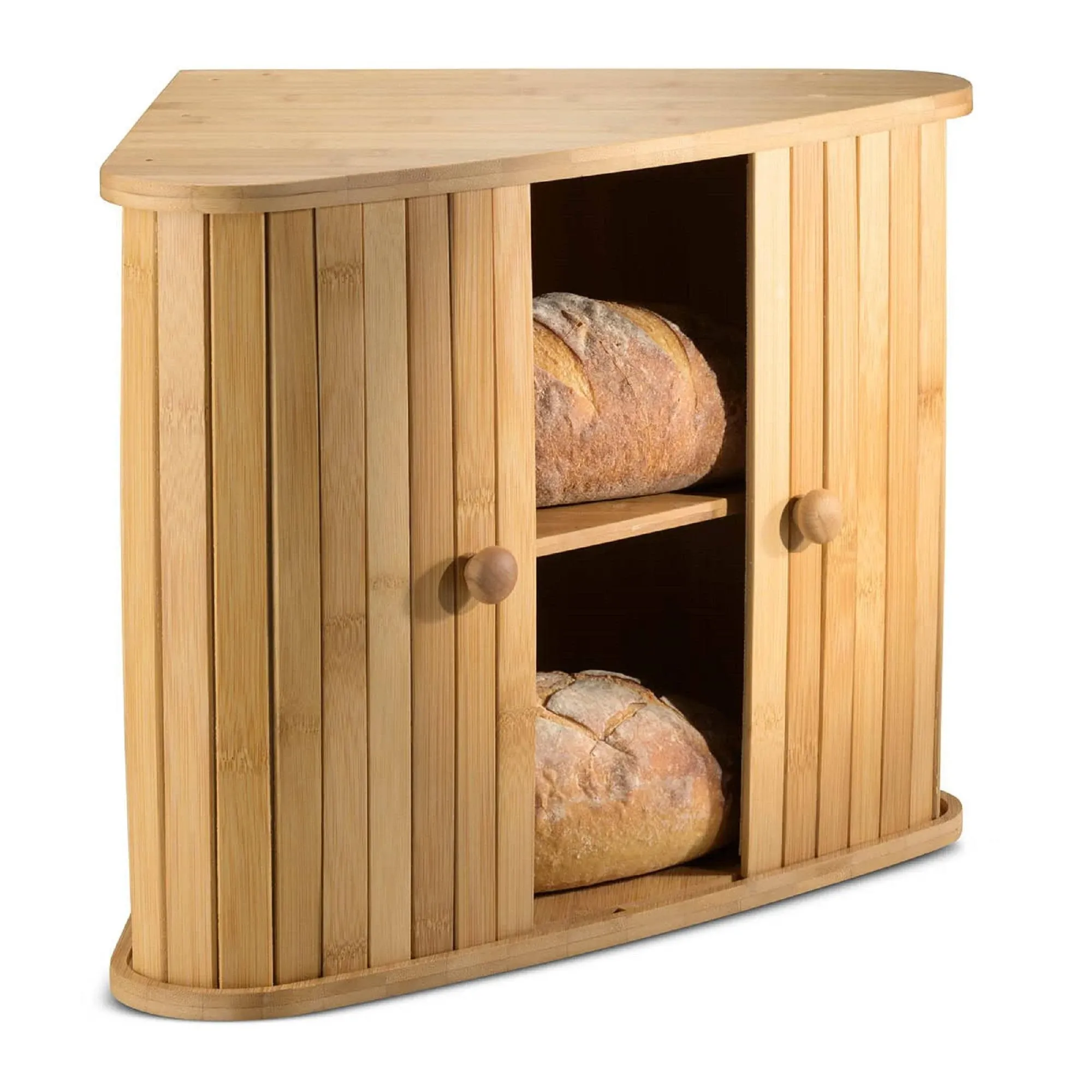 Klee Wooden Bread Box | Bamboo Bread Holder | Corner Bread Keeper Storage Box, Fully Assembled Large