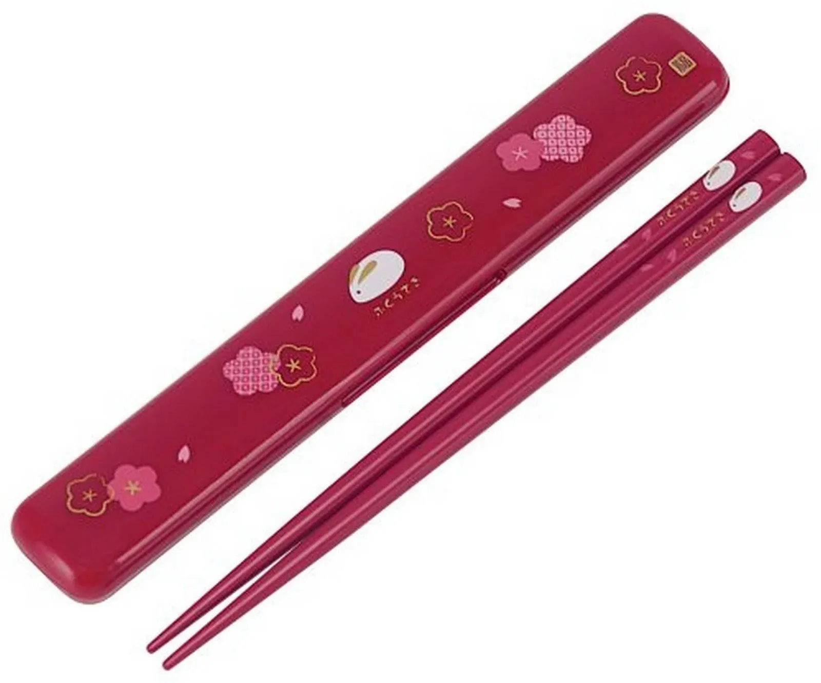 Skater Japanese Rabbit Blossom Chopstick and Case, Red