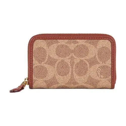 Coach Coated Canvas Signature Small Zip Around Card Case - Tan Rust