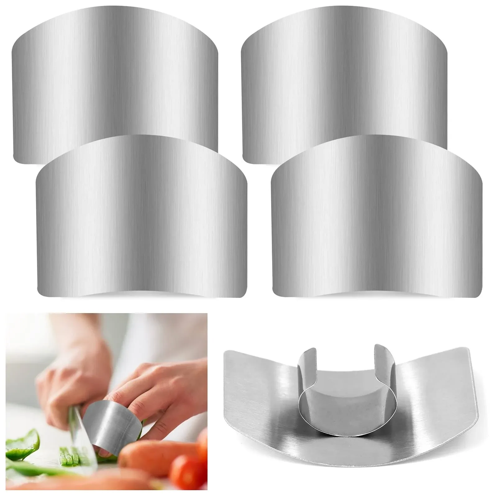 4 Pack Stainless Steel Finger Guards Protectors for Cutting Slicing Dicing