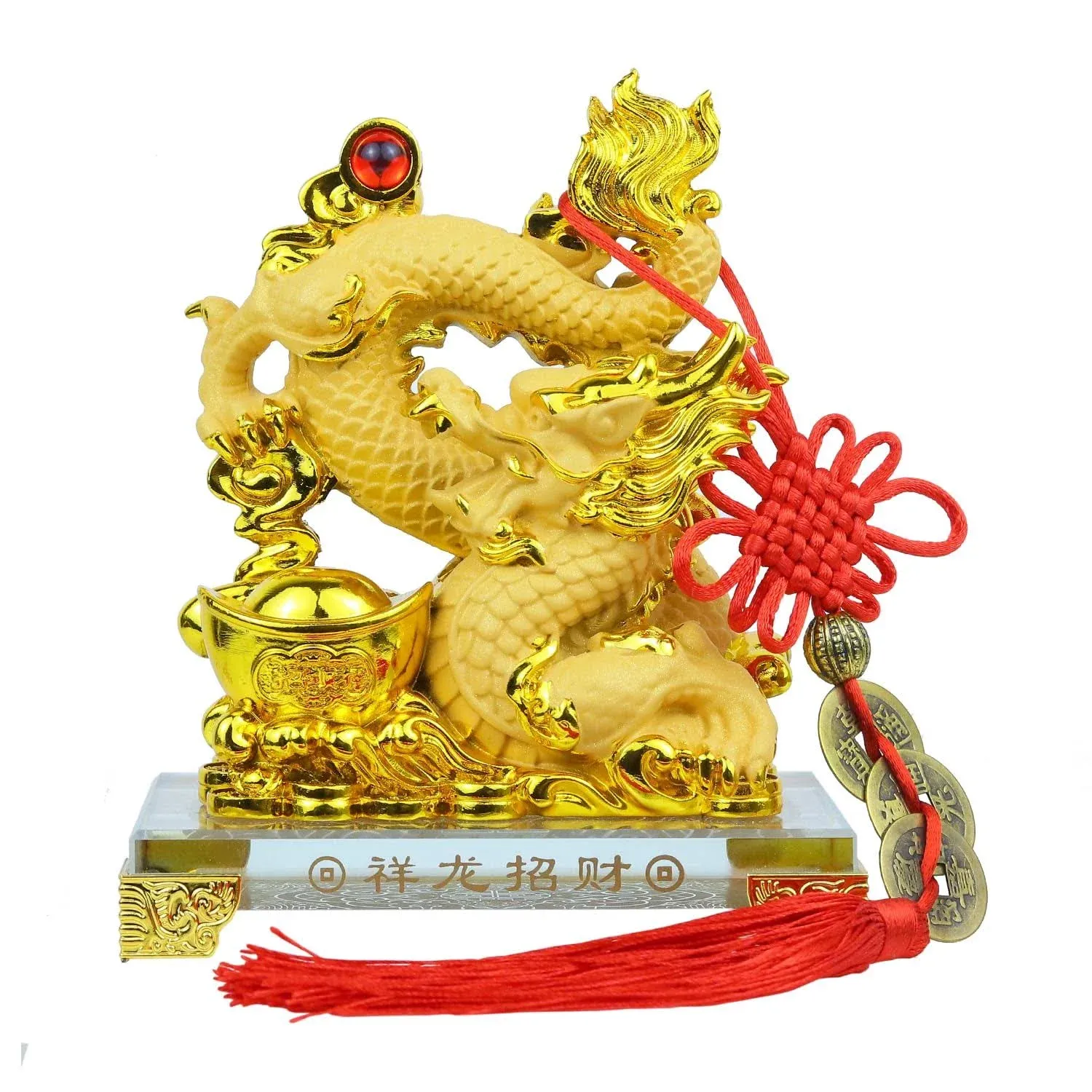 Bwinka Feng Shui Chinese Zodiac Dragon Year Golden Resin Collectible Figurines ...