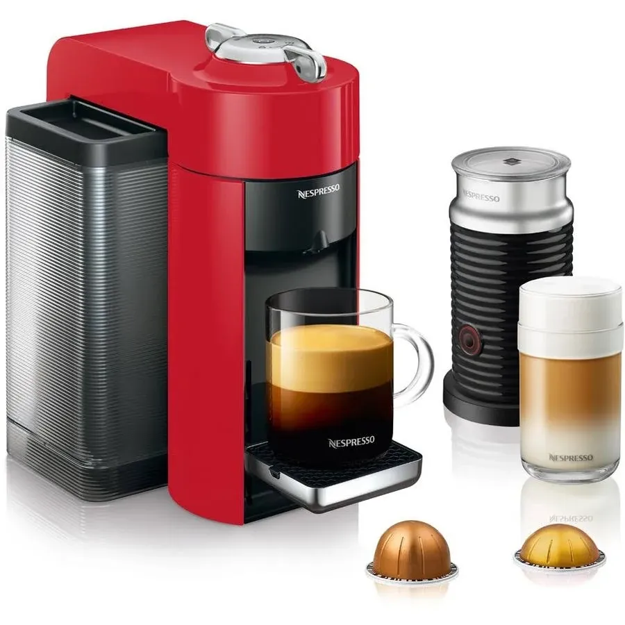 DeLonghi Nespresso Vertuo Coffee Maker and Espresso Machine with Aeroccino Milk Frother - Shiny Red