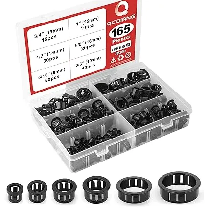 QCDENG 165PCS Round Cable Snap Bushing Grommet, Black Snap in Cable Grommet P...