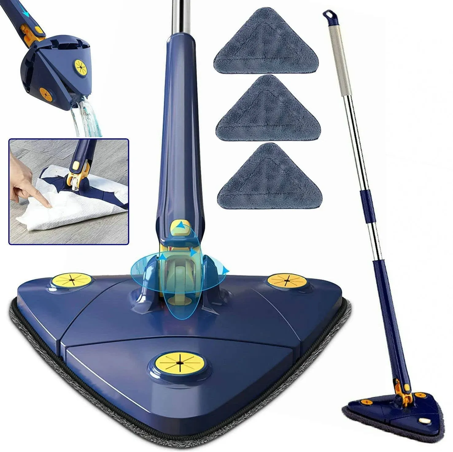 360° Rotatable Adjustable Cleaning Mop Extendable Triangle Mop with Long Handle 