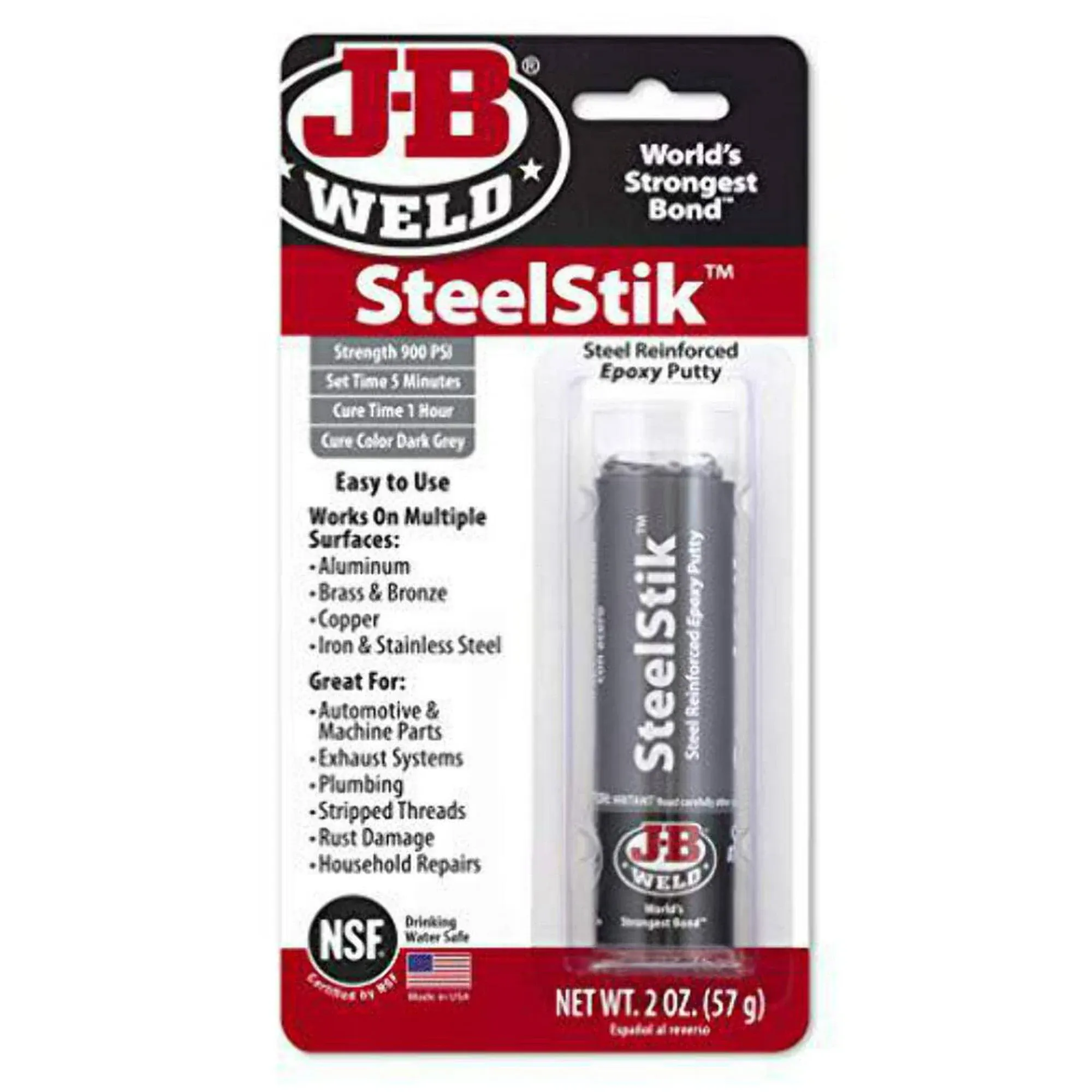 J-B Weld 8267 SteelStik Steel Reinforced Epoxy Putty Stick - 2 oz.