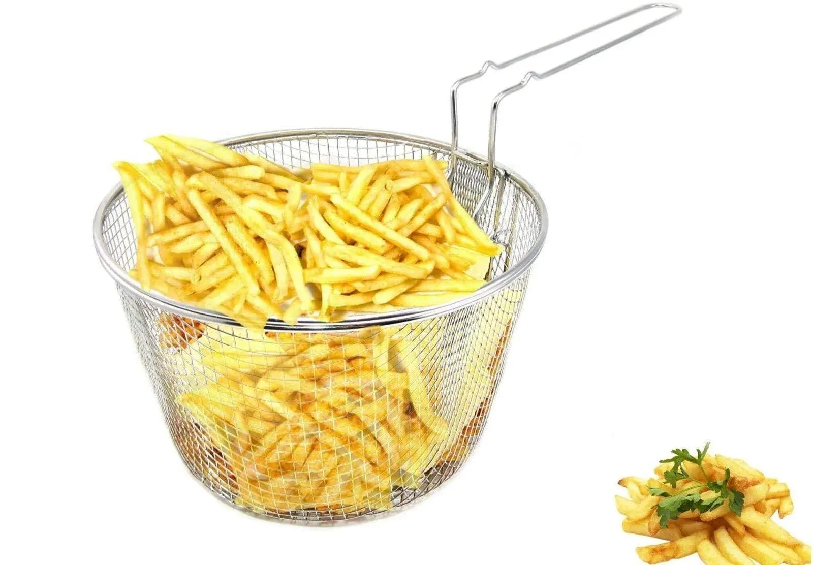 9&#034; Medium Stainless Steel Deep Fry Basket Round Wire Mesh French Chip Frying Ser