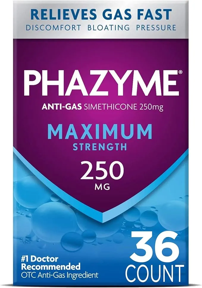 Phazyme Maximum Strength Gas and Bloating Relief, 250 mg Simethicone, 36 Fast Gels