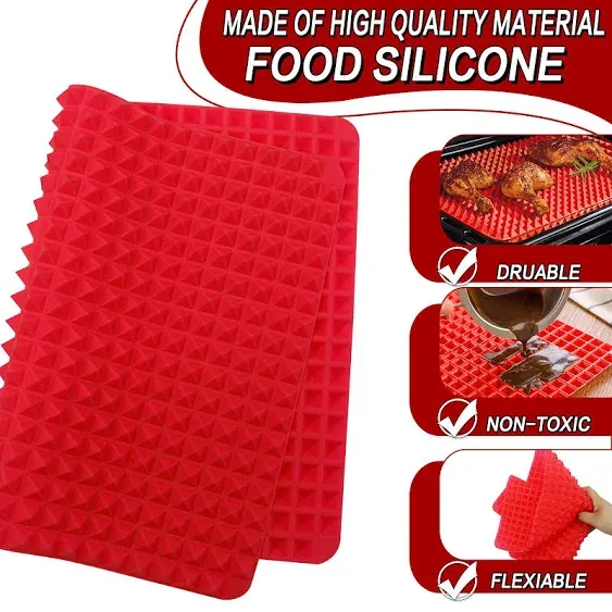 Silicone Baking Mat Sheets for Oven Mats Cooking Pan 16"x11" 6.7"x6.7" 2 Pack Non-Stickfor Oven Grilling BBQ (2 Pack Red 16"x11")