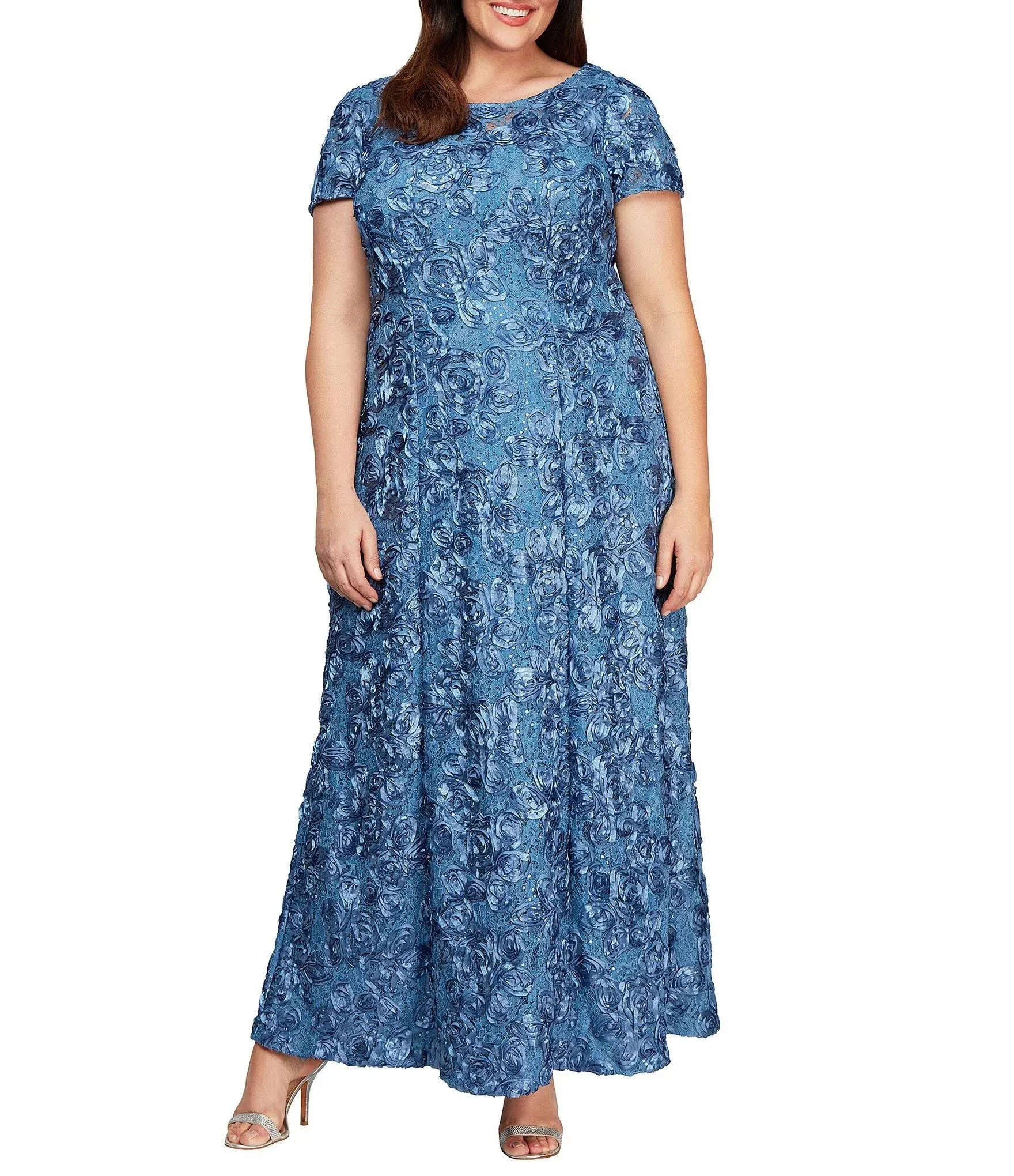 Plus Size Rosette Gown, Blue, Size 20