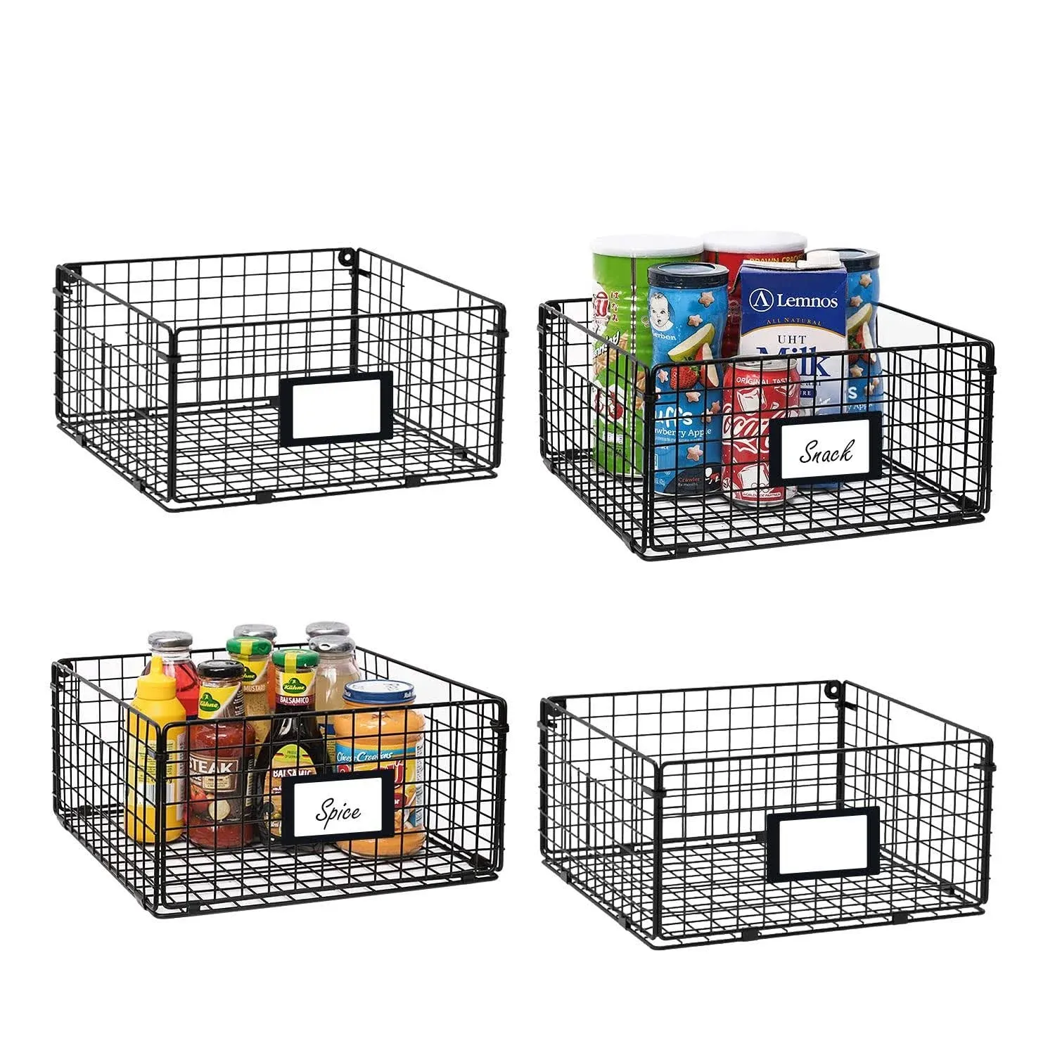 X-cosrack Foldable Cabinet Wall Mount Metal Wire Basket Organizer with Handles ...