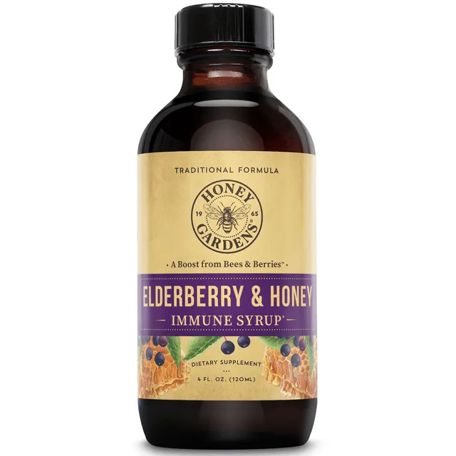 Honey Gardens Elderberry Syrup with Apitherapy Raw Honey, Propolis & Elderberries | Traditional Immune Formula w/ Echinacea | 8 fl. oz.