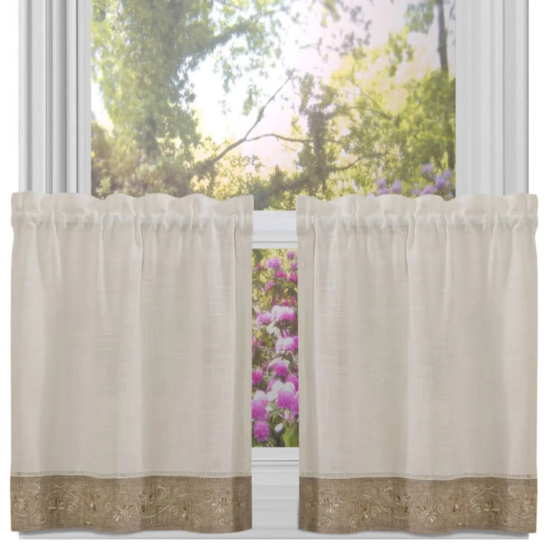 Achim Oakwood 36-in Natural Polyester Rod Pocket Tier Curtain Lowes.com