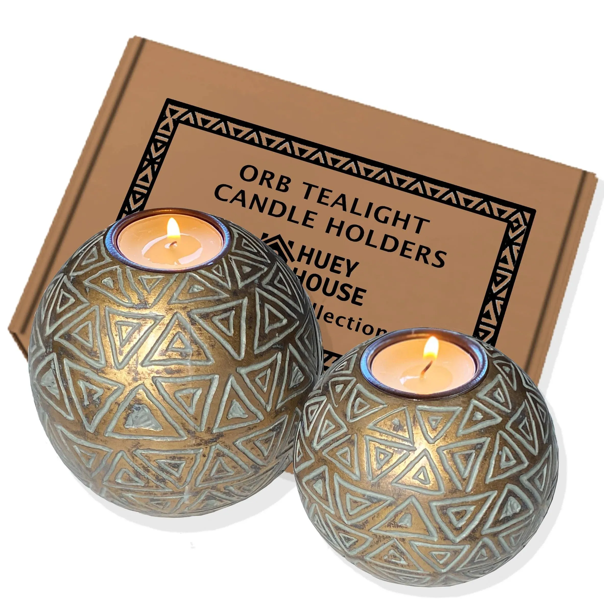 Aurum Orb Tea Light Candle Holders - (Gift Boxed Set of 2) Coffee Table Decor 