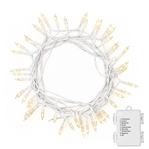 MAGOTAN Battery Operated String Lights Christmas Lights Outdoor String Lights 16ft 50 Led String Lights White Wire for Indoor Outdoor