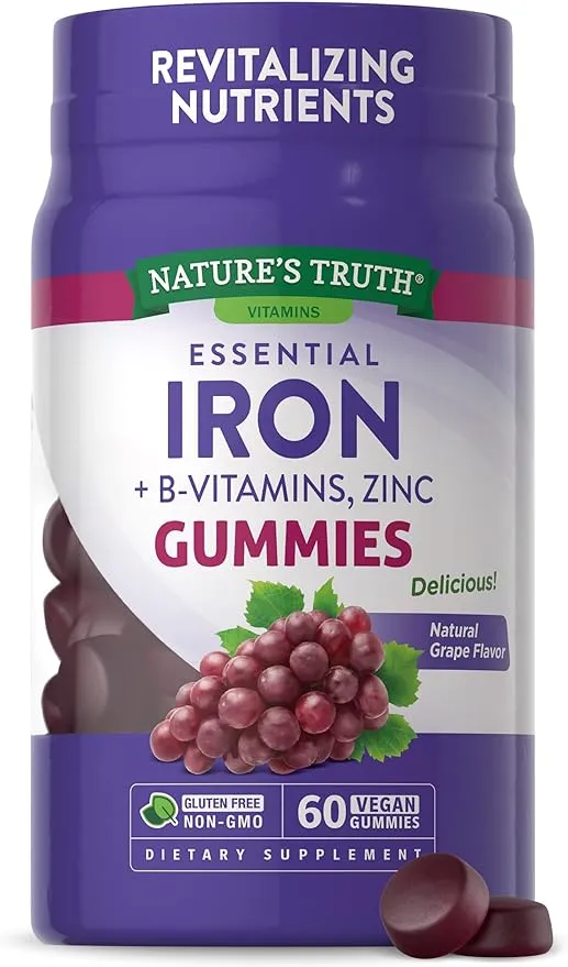 Nature's Truth Essential Iron Natural Grape 60 Vegan Gummies