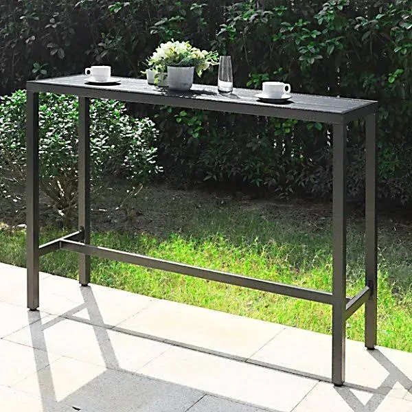 Veikous Outdoor Bar Table Patio Table Rectangular Pub Height Dining Table with Metal Frame