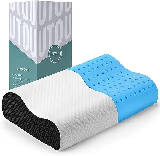 UUTOUU Contour Memory Foam Pillow Neck Pillows for Pain Relief Sleeping Cooling Gel Ventilated Cervical Pillow