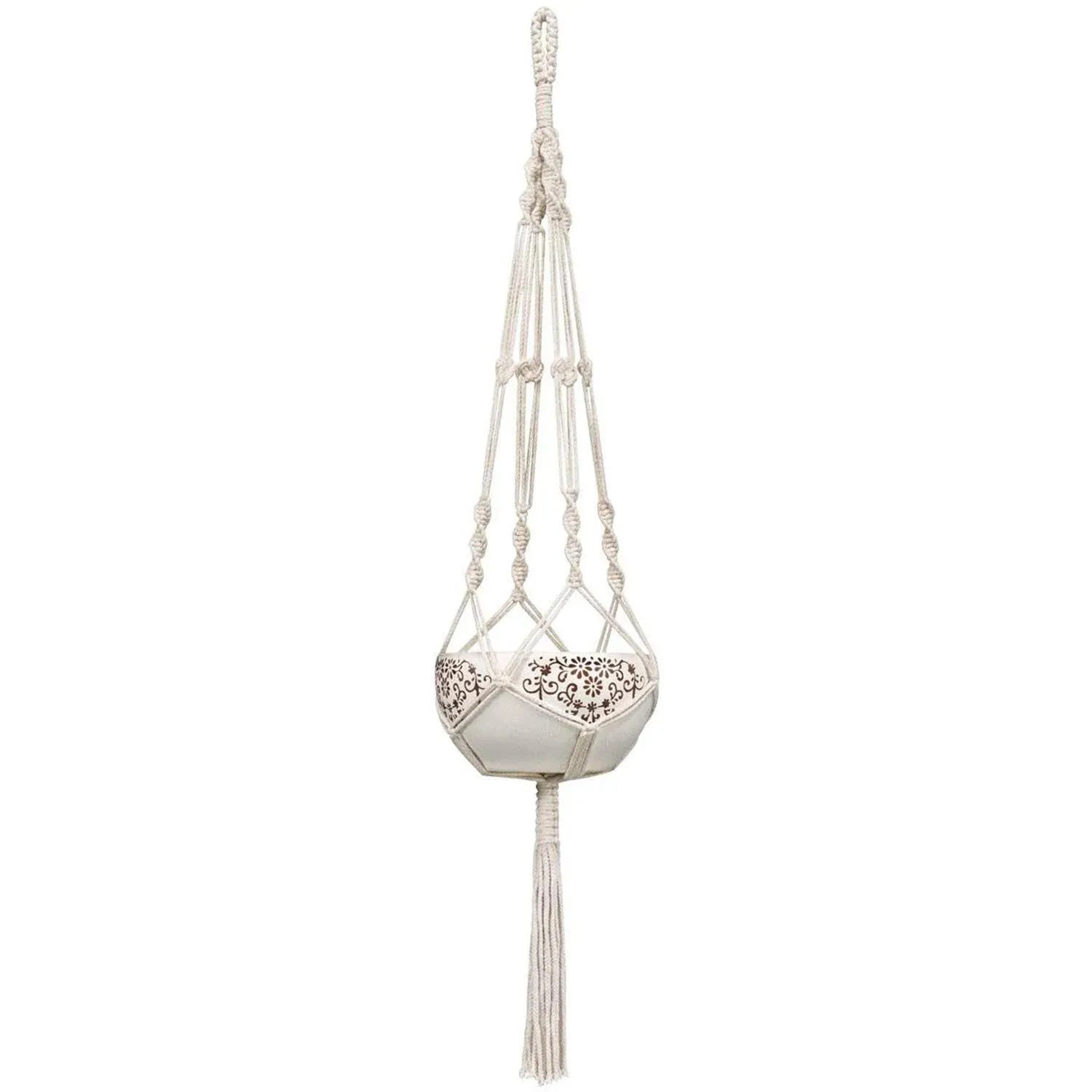 Mkono Macrame Plant Hanger Indoor Outdoor Hanging Planter Basket Cotton Rope 4