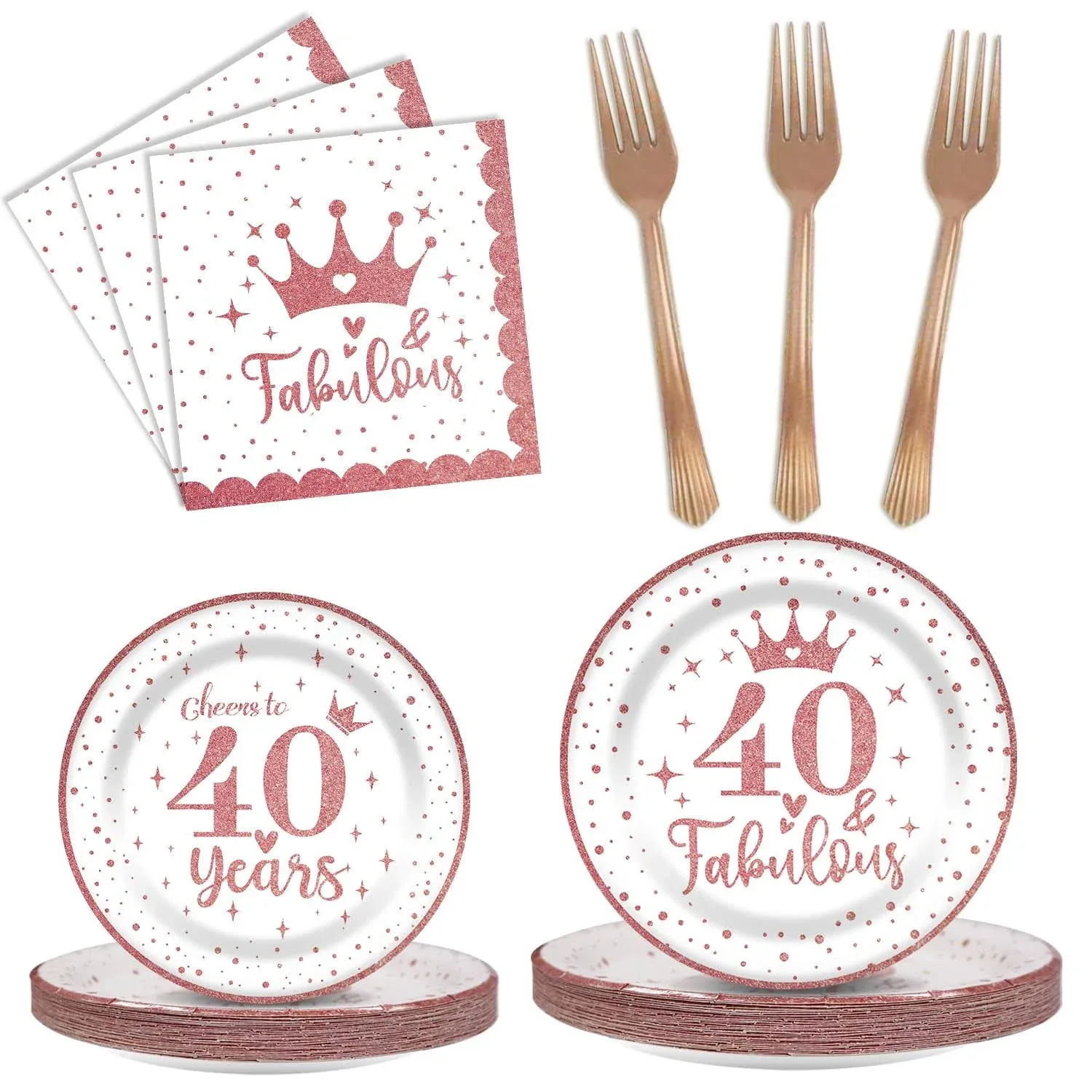 40th Birthday Tableware for Women - 96Pcs 40th Birthday Plates and Napkins | ...