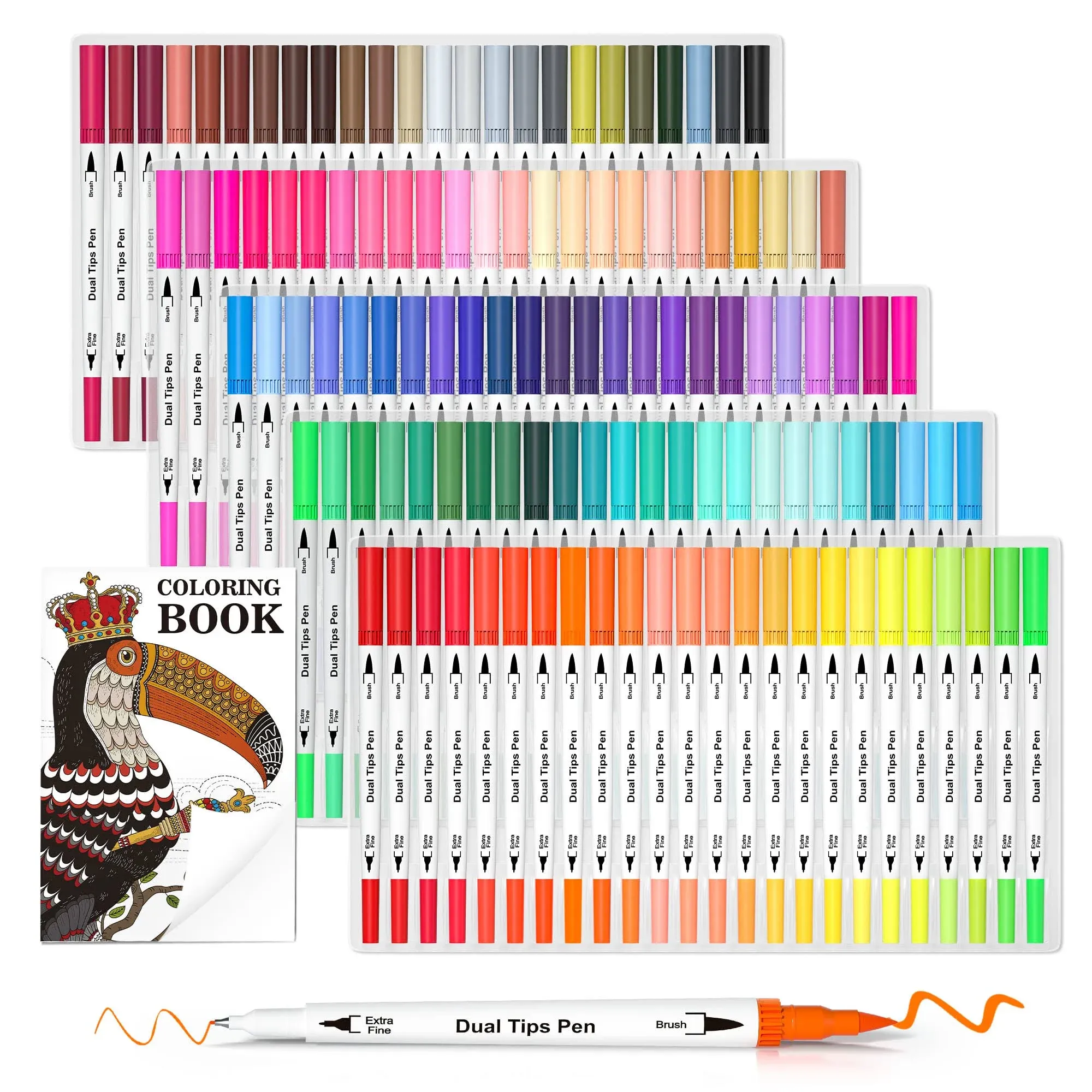 Lelix 120 Colors Dual Tips Brush Pens Art Markers with A Coloring Book Brush and ...