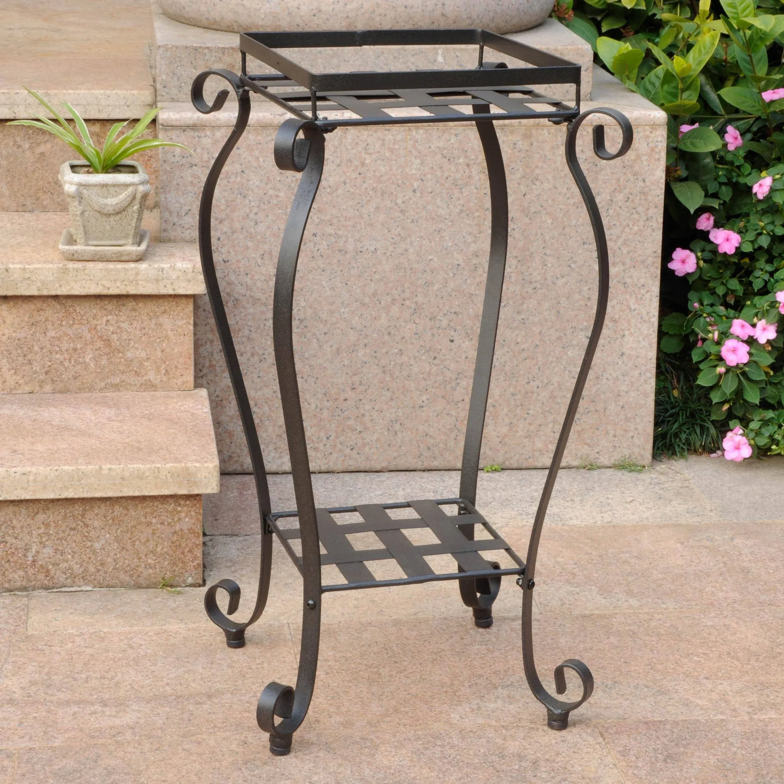 International Caravan Iron Square Plant Stand - Antique Black