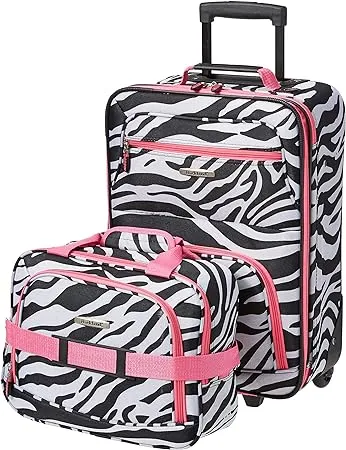 Rockland Rio 2-Piece Carry-On Luggage Set, Pink Zebra