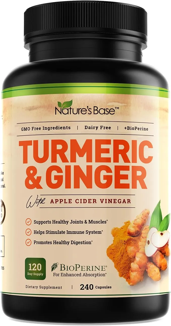 Turmeric and Ginger Supplement - Tumeric Curcumin Joint Support Pills - with Apple Cider Vinegar & BioPerine Black Pepper - 95% Curcuminoids - 60 Capsules