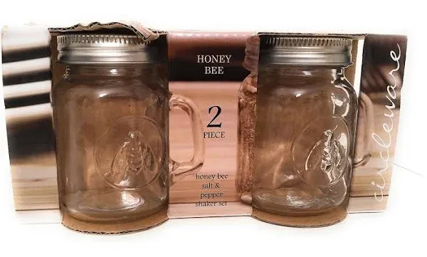 Honey Bee Mason Jar Mug Salt and Pepper Shakers with Glass Handles and Metal ...