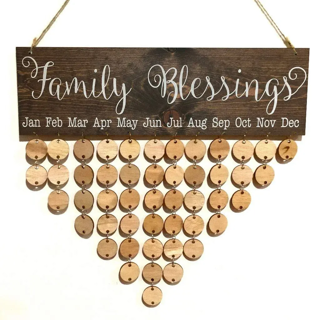 Wooden Family Blessings Calendar Plaque For Family And Friends Birthday Reminder