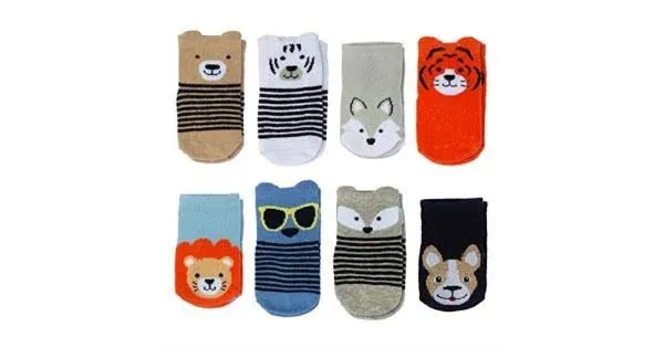 Little Me 8-Pack Baby Socks, Animal Charter Themed, 0-12 Months