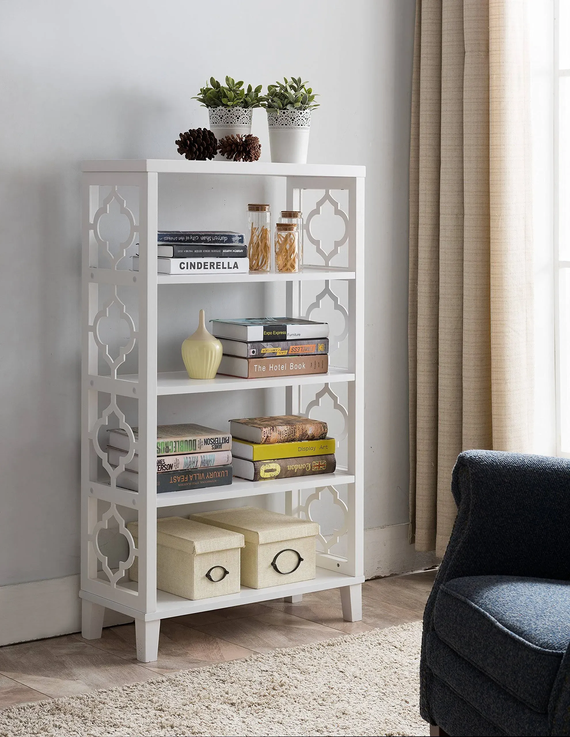 Kings Brand Furniture White Finish Wood Etagere 5 Tier Bookcase Bk20