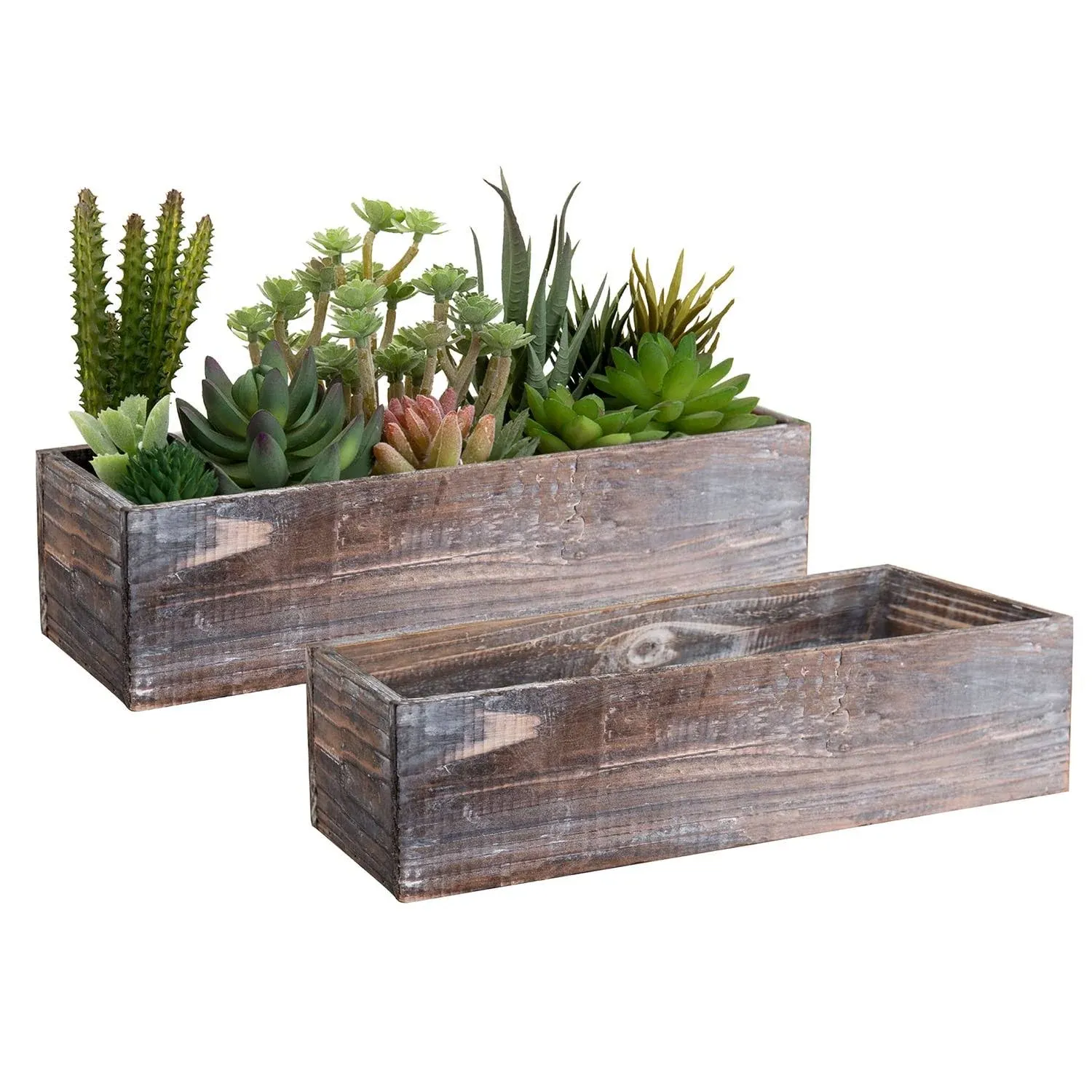 2 Pack of  Rustic Brown Wood Nesting Succulent Planters Windowsill Flower Pots