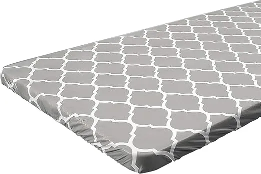 Zhuqing 4 ft Gray Moroccan Rectangular Fitted Plastic Table Cover, Waterproof Elastic Edge Vinyl Tablecloth with Flannel Backing, Fits 24 x 48 inch Picnic