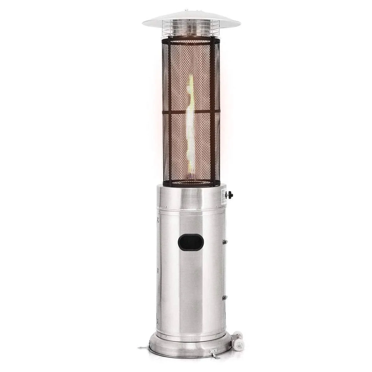 Giantex Propane Patio Heater, Floor-Standing Electric Heater w/Wheels, Dancing Flame, Quartz Glass Tube, Stainless Steel, Round Space Heater, Outdoor Heater for Backyard, Balcony, BBQ Party, Silver