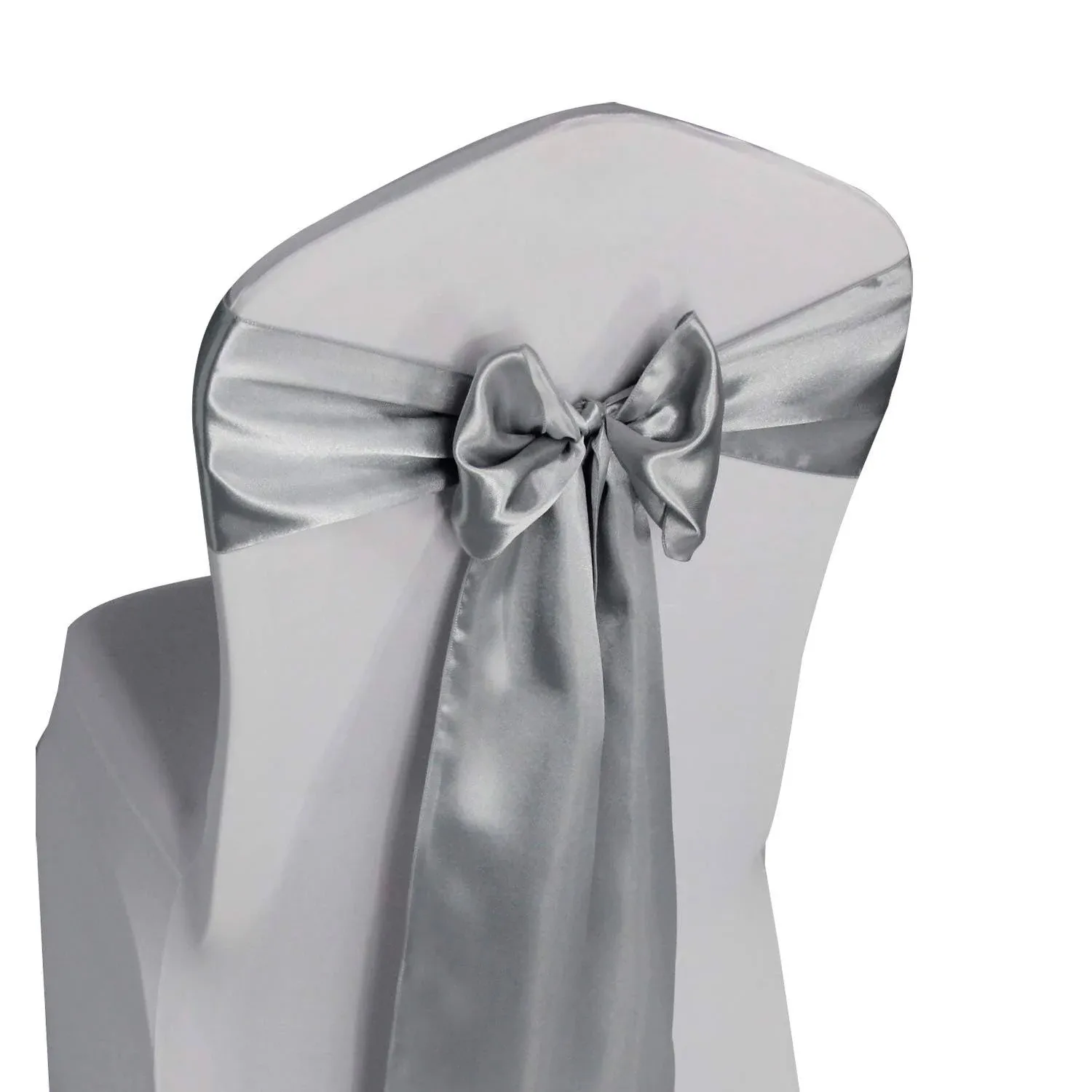 Silver Satin Chair Sashes Ties - 50 pcs Wedding Banquet Party Event Decoration Chair Bows (Silver, 50) 6.5"x108"