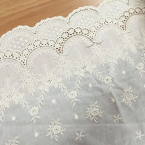 Vintage Lace Fabric, Beige Cotton Guipure Fabric with Floral Pattern, Retro Crochet Hollowed Lace Fabric