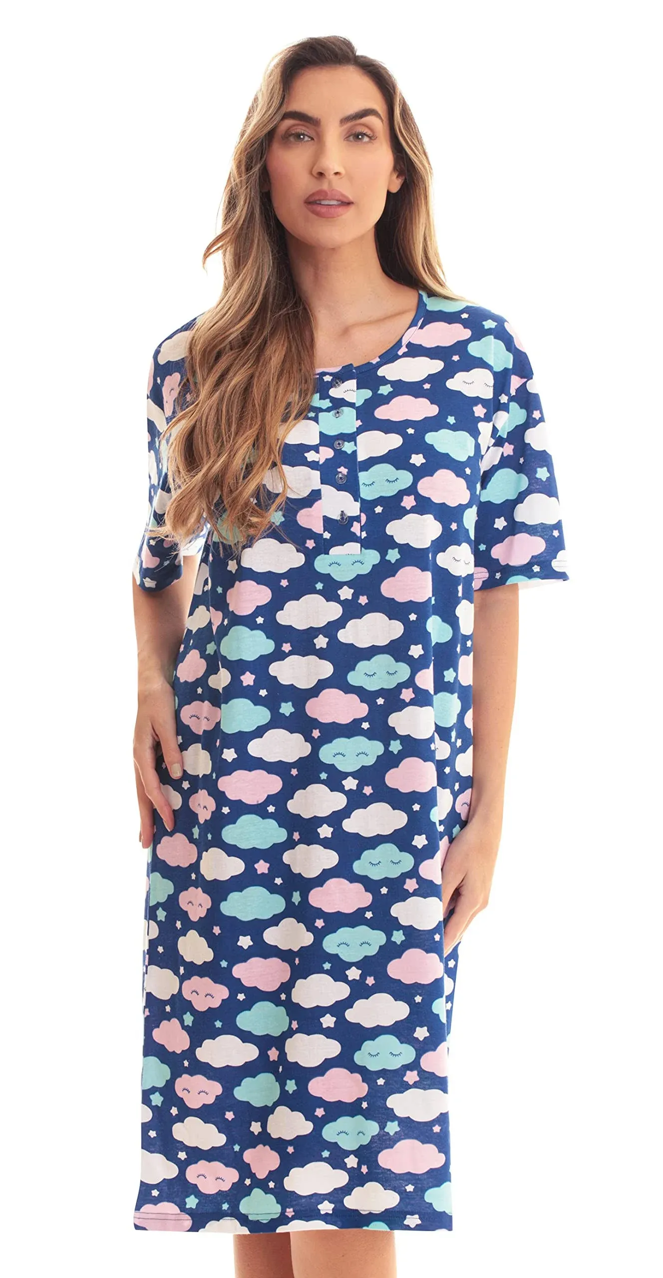 Just Love Short Sleeve Nightgown / Night Shirts Sleep Dress for Women (Blue - Sleepy Cloud, 3X)