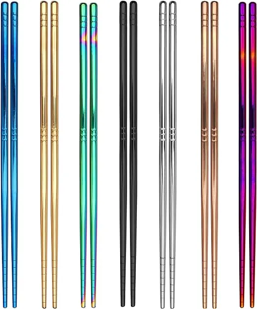 7 Pairs Metal Chopsticks 7 Colors Reusable Stainless Steel Chopsticks 13 Rings P