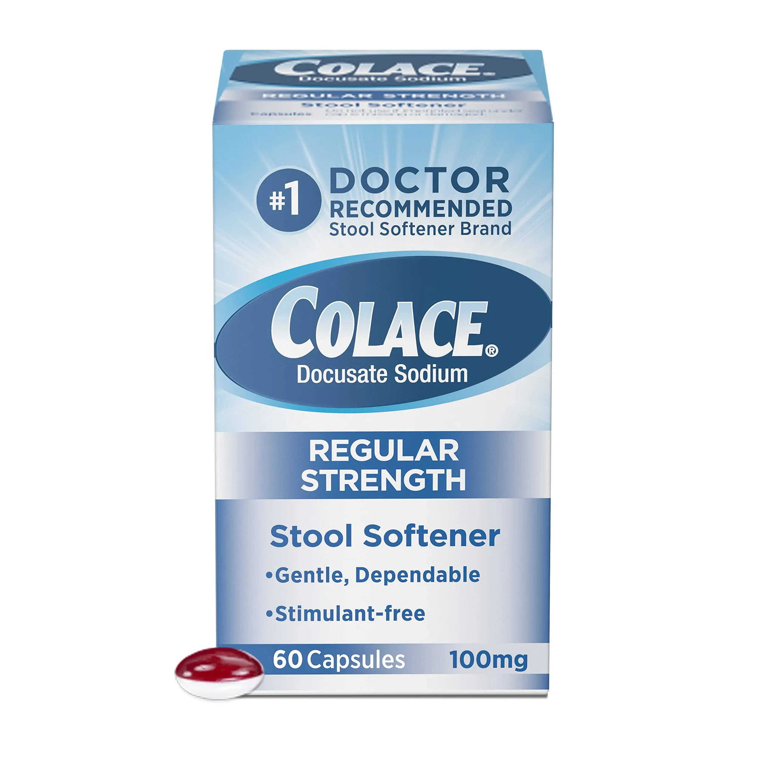 Colace Stool Softener, Regular Strength, 100 mg, Capsules - 60 capsules