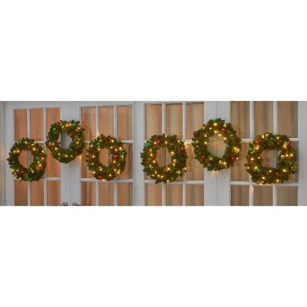 BrylaneHome 18" Pre-Lit Arrow-Tip Wreaths (Set of 6)