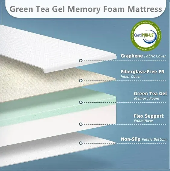 Twin Size Mattress, 6" Memory Foam Mattress with Graphene Fabric Cover, Bed in a Box