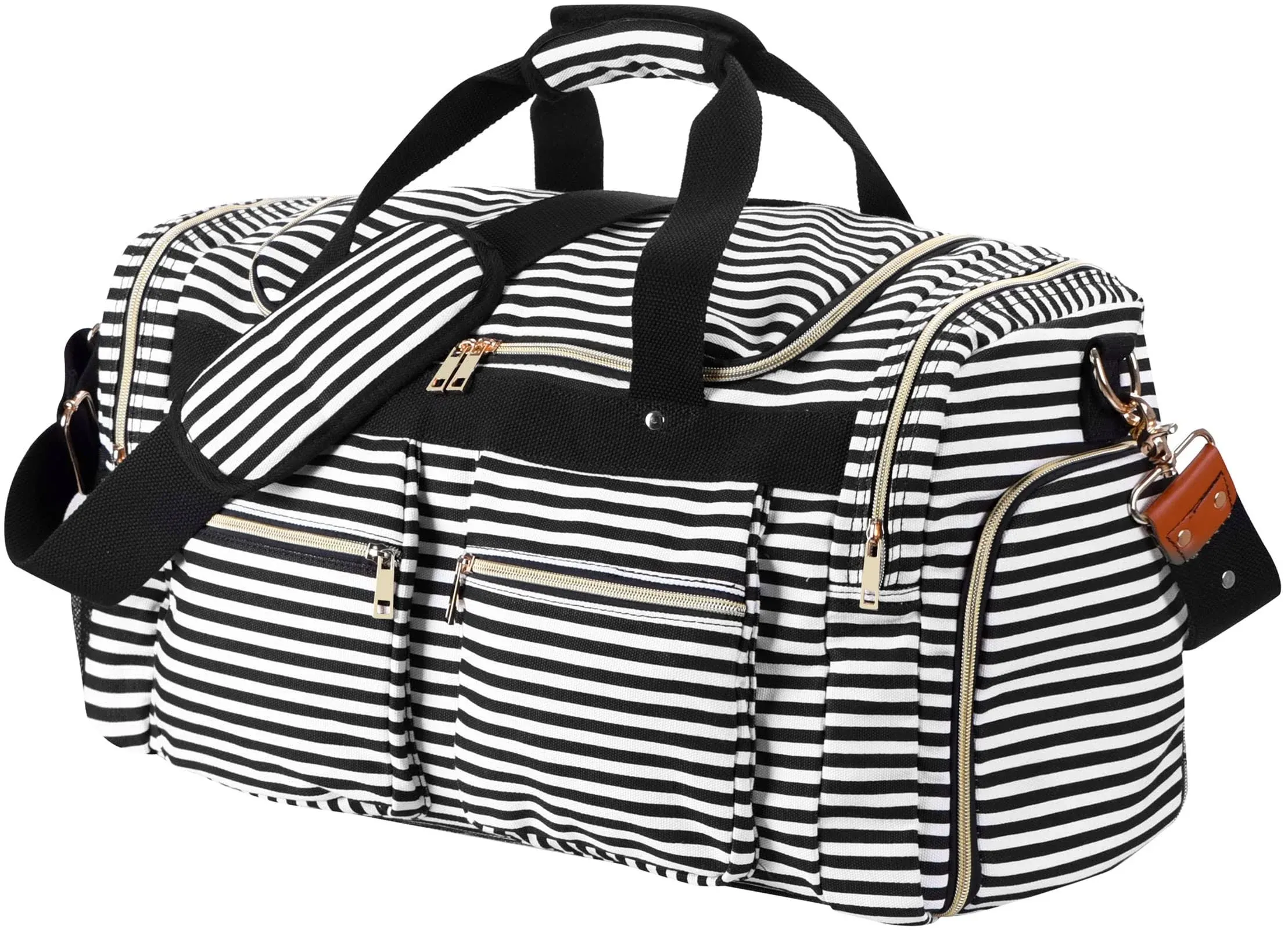 Weekender Overnight Duffel Bag Shoe Pocket for Women Men Weekend Travel Tote Carry On Bag (Black)