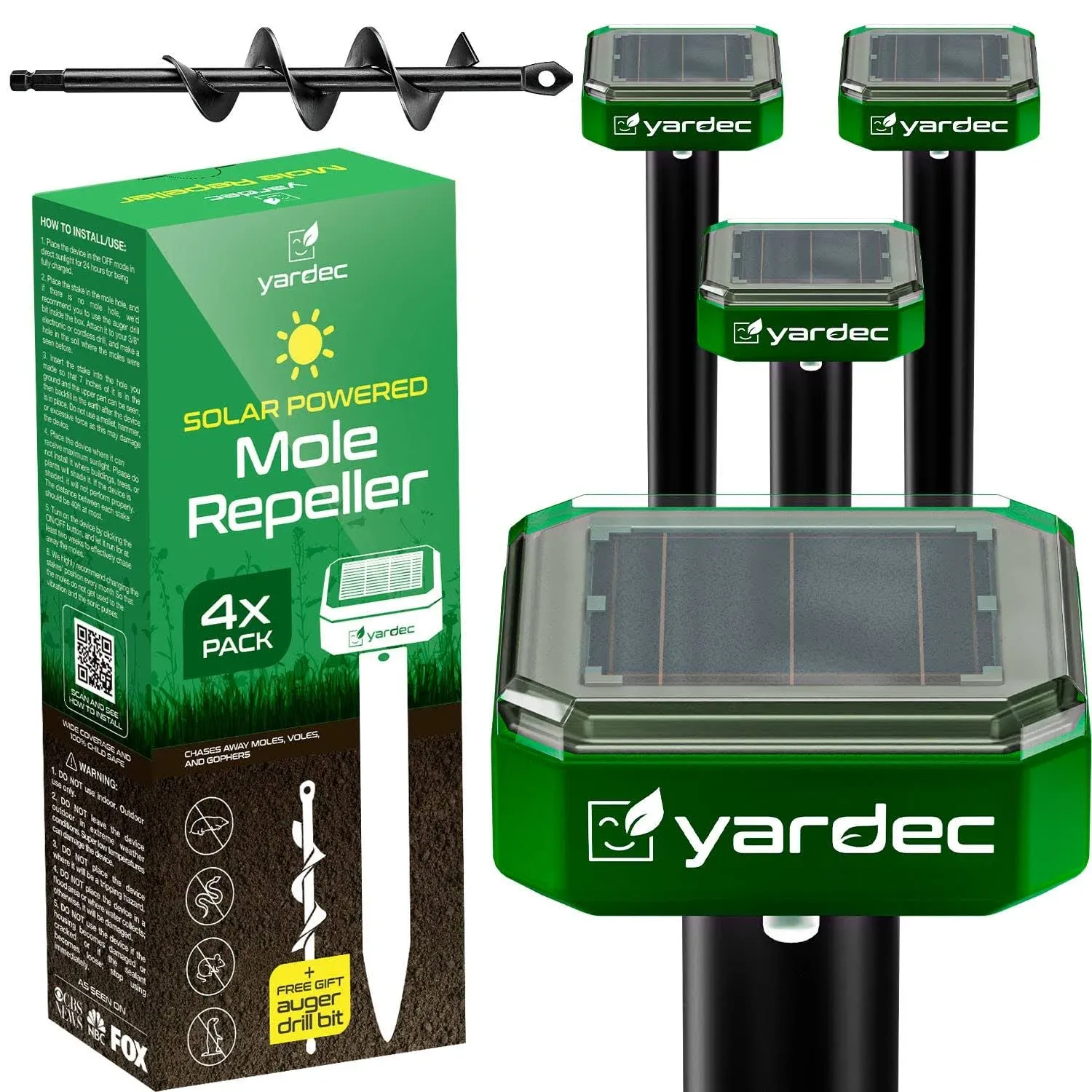 YARDEC Gopher Repellent Ultrasonic Solar Powered - Easy to Use Solar Mole Rep...