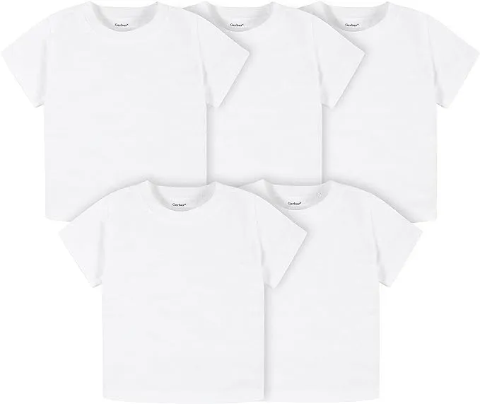 Gerber Baby Toddler 5-Pack Solid Short Sleeve T-Shirts Jersey 160 GSM